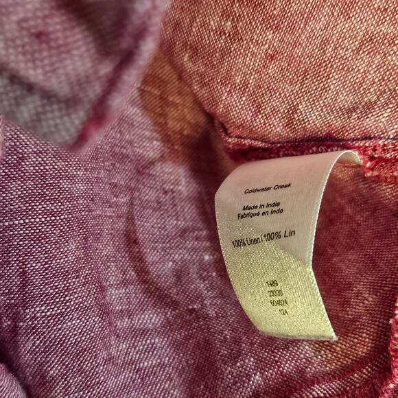 Coldwater Creek Red 100% Linen button up blouse shirt size 2X - Picture 6 of 7